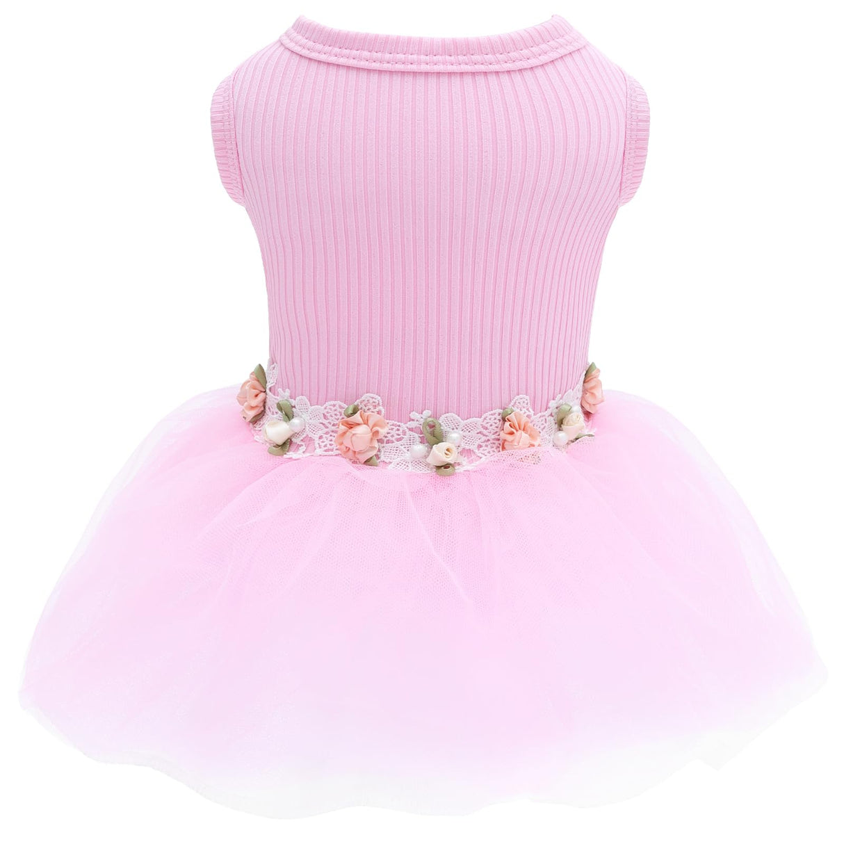 CuteBone Pink Tulle Skirt Dog Wedding Bridesmaid Dress for Puppy with Lace Trim at Waist - Comfortable, Stylish, and Perfect for Special Occasions HBQ01L