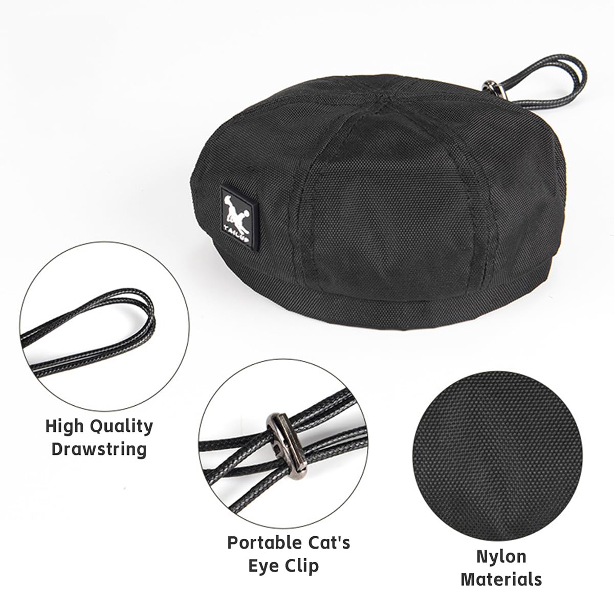 MANON ROSA Dog Beret Hat Military Style– Adjustable Halloween Pet Costume Cap Hair Accessory Photo Prop for Small & Medium Dogs Puppies Cats Kittens (Black,Medium)