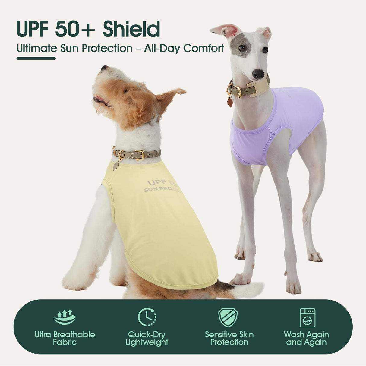 Kuoser 2 Pack Dog Shirts UPF 50+ UV Sun Protection, Lightweight Quick Dry Dog T Shirts for Small Medium Large Dogs, Breathable Pet Vest Dogs Tshirt Pet Clothes for Indoor Outdoor, Purple & Yellow S