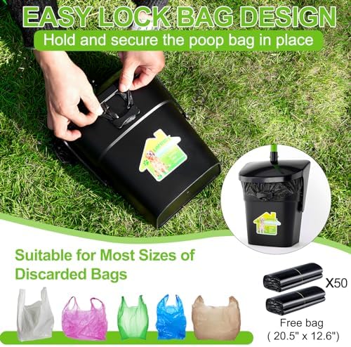 LANNEY Pooper Scooper - 38" Long Adjustable Metal Handle Dog Pooper Scooper Swivel Bin & Rake & Spade with 50 Bags Attachment, Portable Heavy Duty Dog Poop Scooper for Yard Dogs Large Medium Small