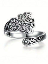 1 PC Silver Floral Open Ring for Women, Elegant Design Stacking Finger Ring, Adjustable Band for Everyday Wear, Suitable for Daily Wear and Special Occasions, Timeless Fashion Accessory