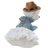 FLAdorepet Western Dog Cowgirl Denim Dress with Dog Hat,Pet Halloween Texas Cowboy Cowgirl Costumes Outfits for Small Dogs Girl Cat Apparels (Blue, M)
