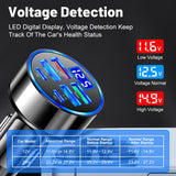 USB C Car Charger Adapter with Voltmeter Compatible with iPhone 16 15 14 13 12 11, Android, Samsung, Super+ QC3.0 6 in 1 Multi-Port Super Fast Charging Cigarette Lighter USB Charger