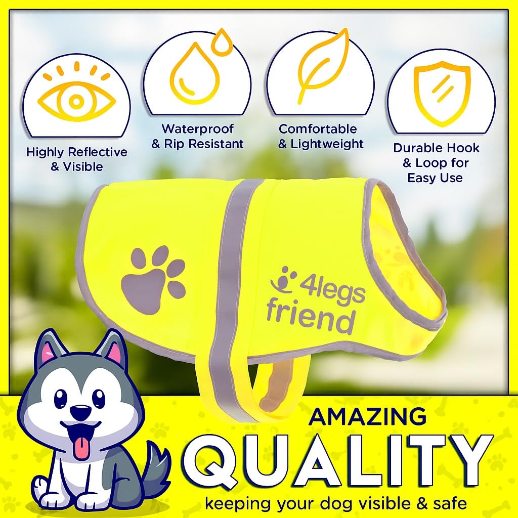 4LegsFriend Safety Reflective Vest for Dogs - High Visibility for Outdoor Activity Day and Night, Protect Your Pet from Cars & Hunting Accidents