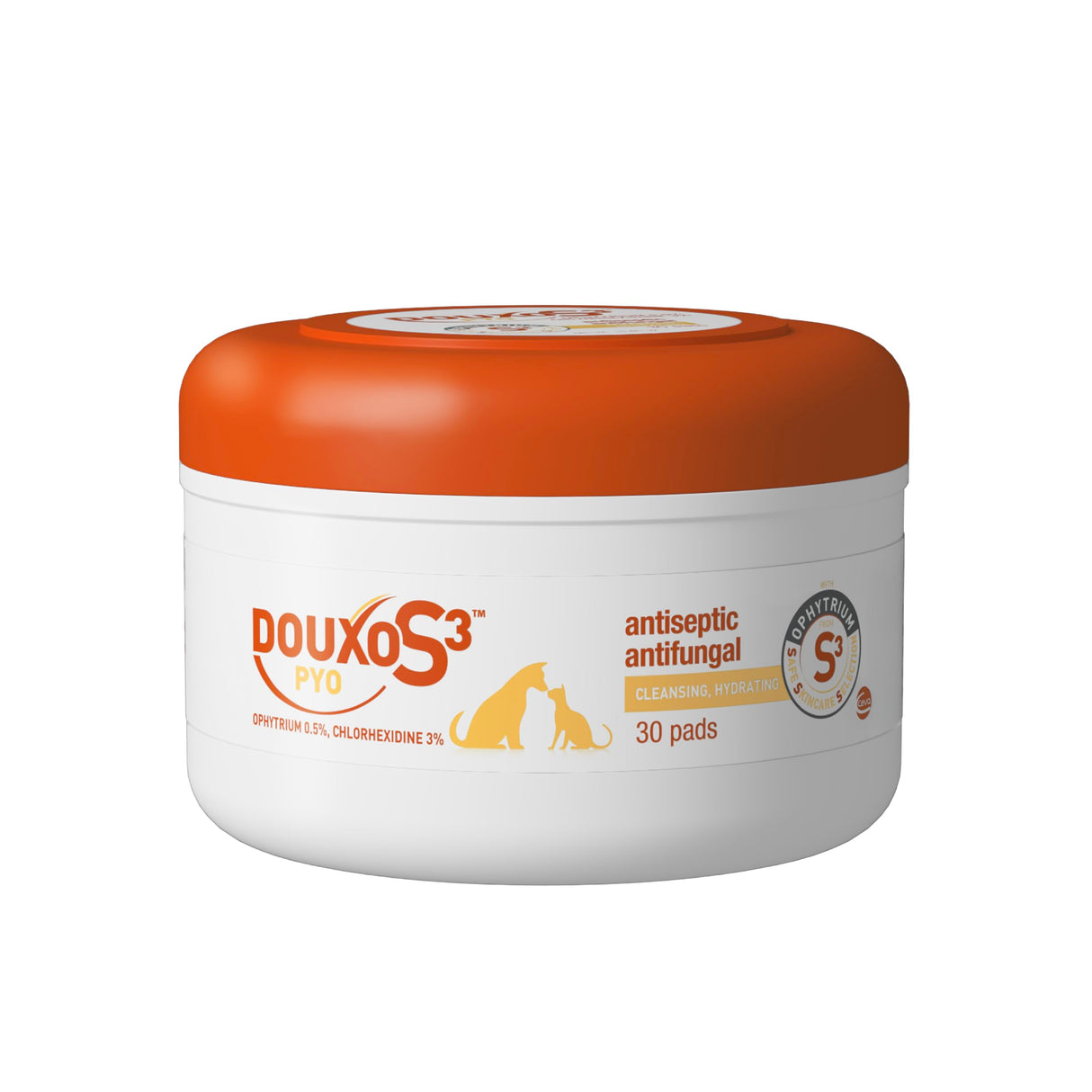 Douxo S3 Pyo Pads, Contains 3% Chlorhexidine & 0.5% Ophytrium, Antiseptic & Hydrating, For Bacterial or Yeast Skin Infections, For Dogs and Cats, 30 Pads