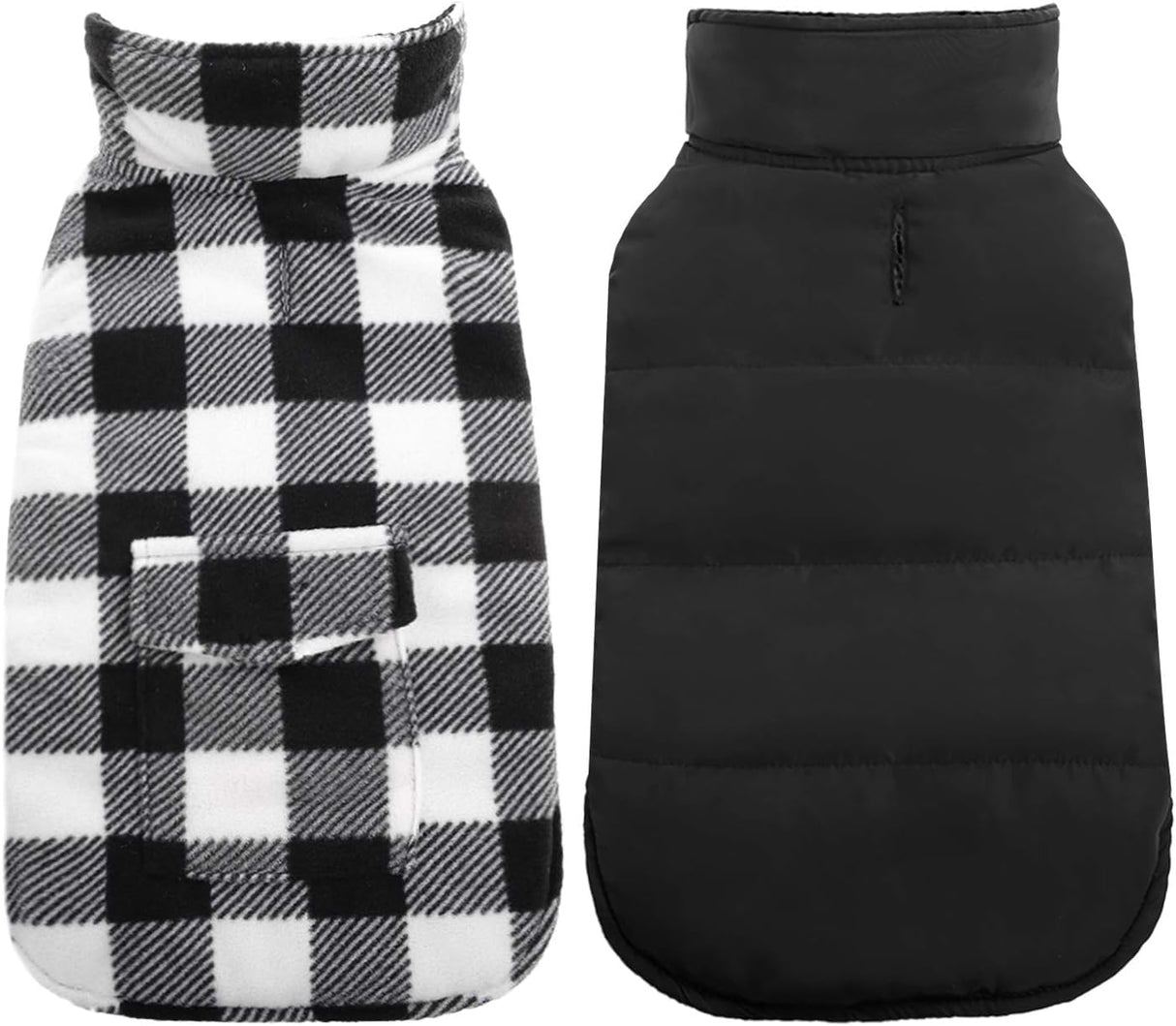 Kuoser Dog Winter Coat, Windproof Dog Fleece Jacket British Style Plaid Cold Weather Doggie Vest Coats, Reversible Cozy Warm Pet Clothes Apparel for Medium Dogs M