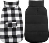 Kuoser Dog Winter Coat, Windproof Dog Fleece Jacket British Style Plaid Cold Weather Doggie Vest Coats, Reversible Cozy Warm Pet Clothes Apparel for Medium Dogs M
