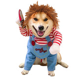 Dog Halloween Costume,Funny Chucky Dog Costume with Pet Wig,Cosplay Scary Outfit with Knife Clothes for Dogs (Medium)