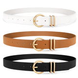 VONMELLI 3 Pack Women's Leather Belts for Jeans Dresses Ladies Waist Belt with Fashion Gold Buckle Black White Brown S 25-31