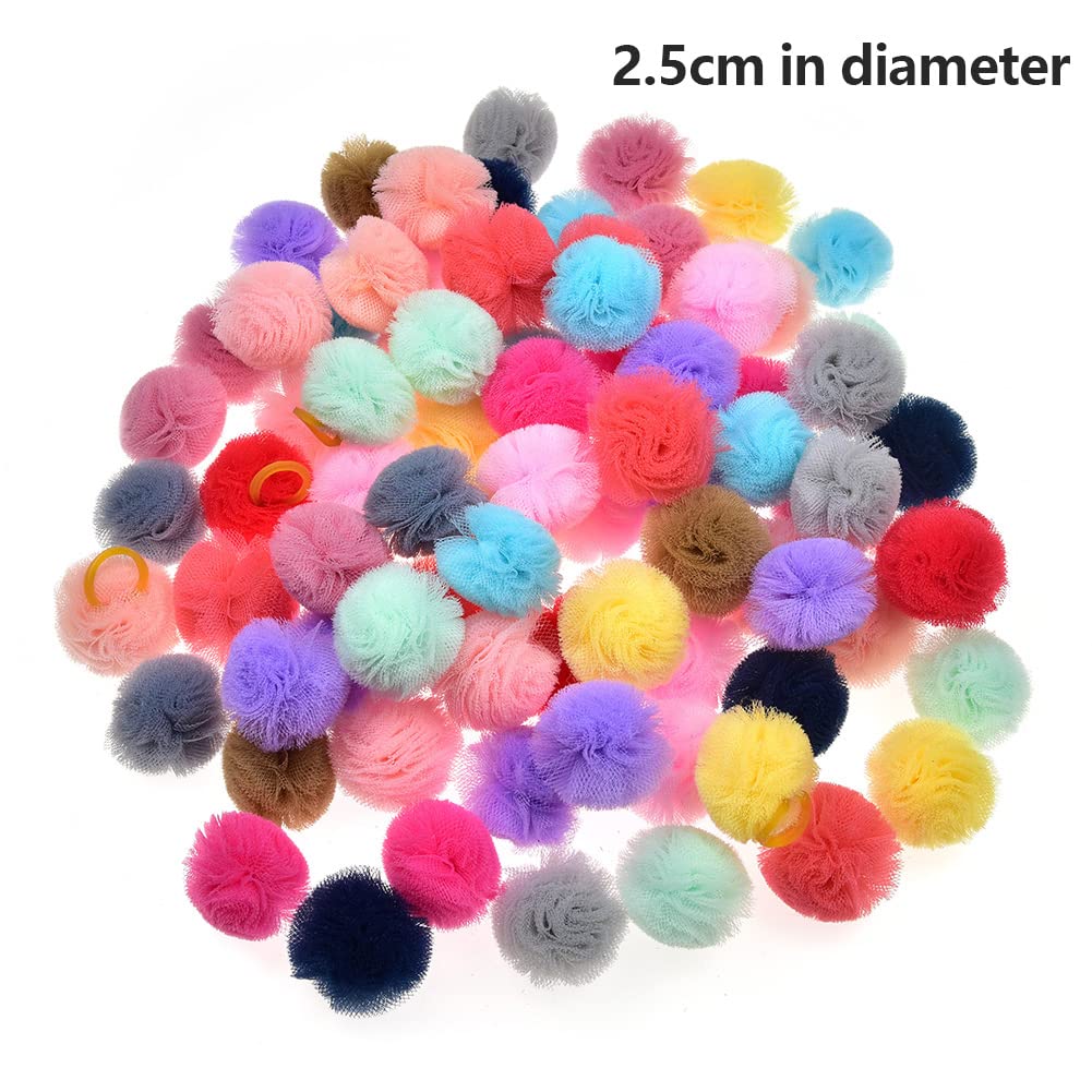 Mruq Pet 100pcs Dog Hair Bows, Small Puppy Grooming Bows with Rubber Bands - Mix Dainty Handmade Hair Accessories for Pet Yorkie and Tiny Dogs