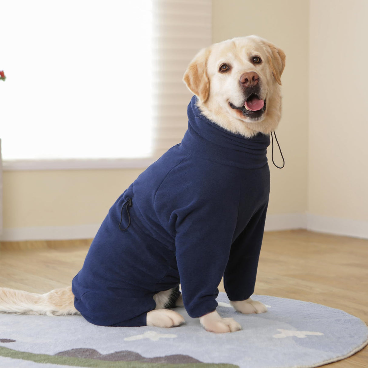 Dog Winter Coat for Large Medium Small Dogs, Warm Fleece High Collar Full Body Dog Jumpsuit Comfortable Onesie Apparel (Dark Blue, 5X-Large)