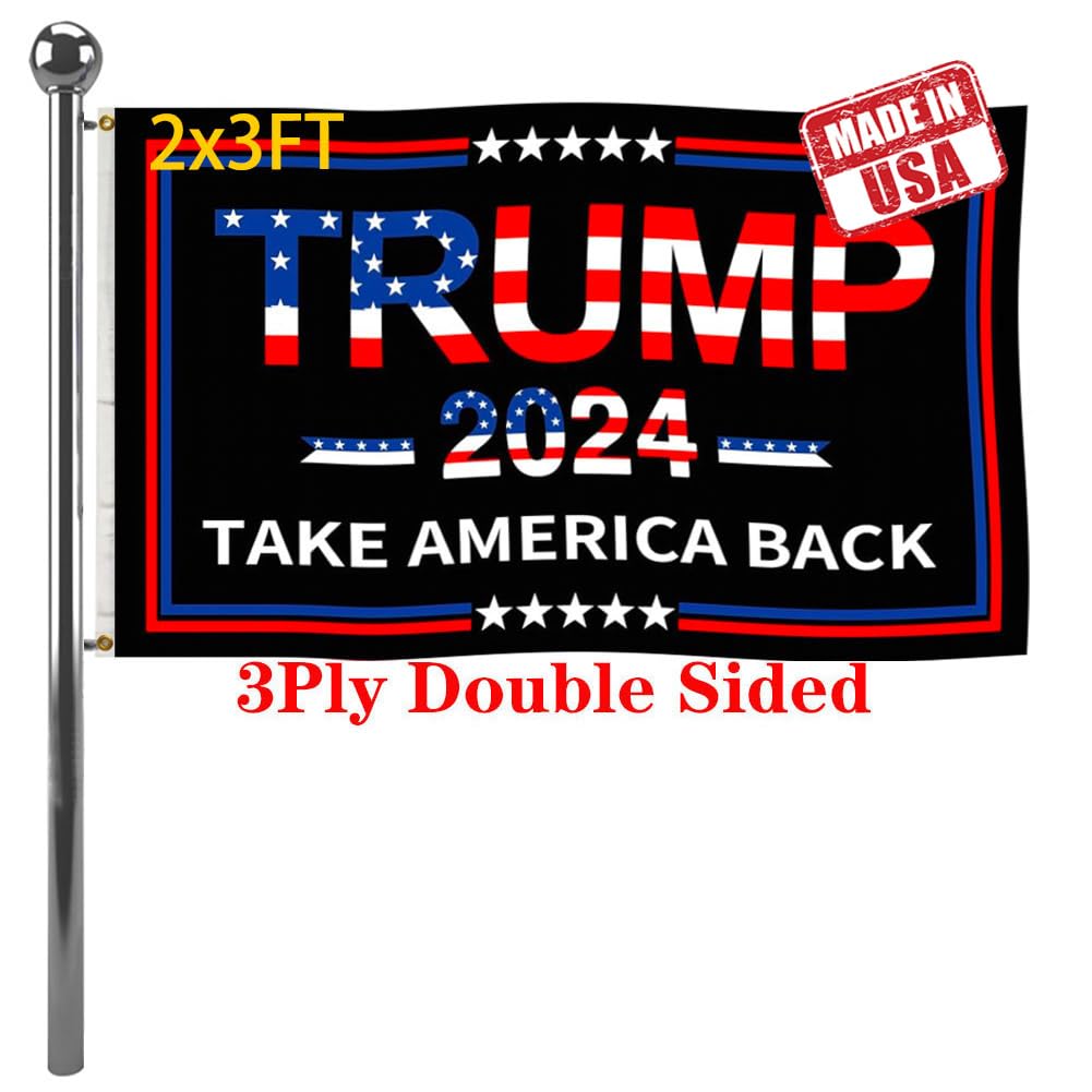 Jayus 3Ply 200D Donald Trump For President 2024 Flag 2x3 Outdoor Made in USA - Double Sided Take America Back (TAB) Trump 2024 Flags Banner with 2 Brass Grommets