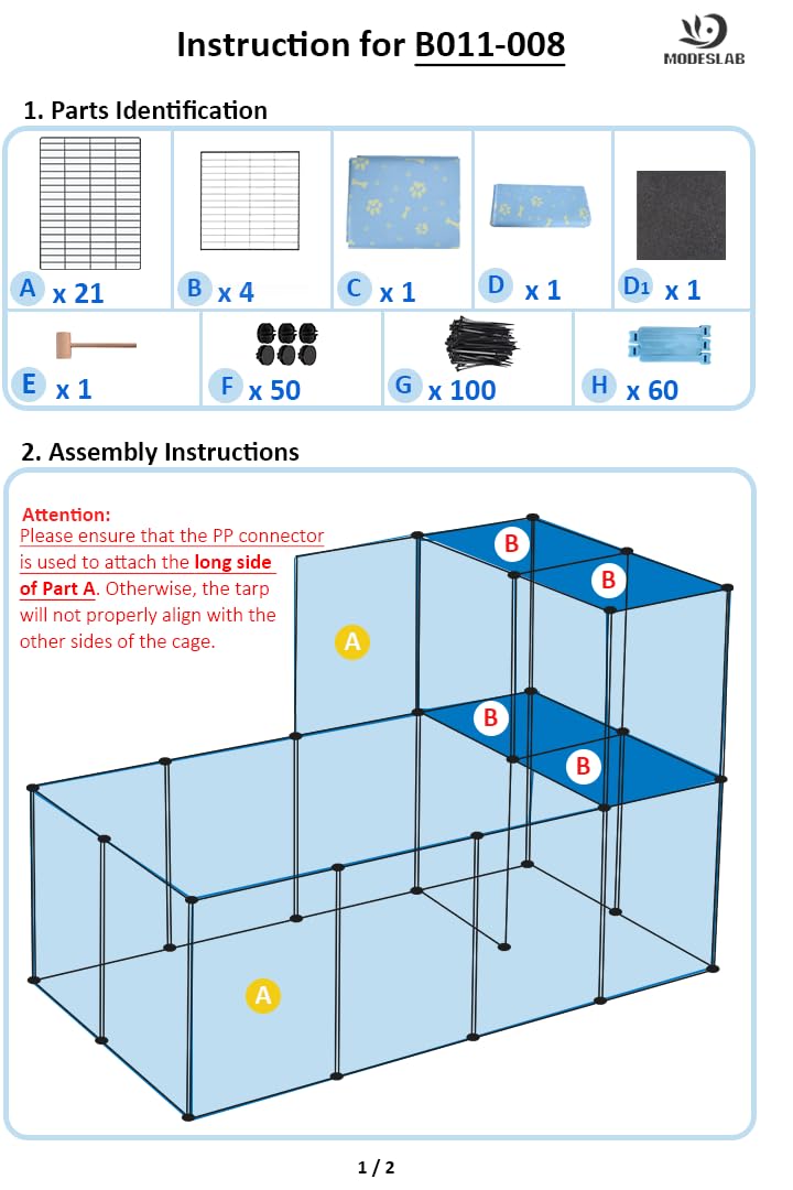 MODESLAB 2-Story Guinea Pig Cages with Tarp, Large C&C Loft Cage for Rabbit Bunny Puppy Small Animal Indoor Dog Playpen Pet Exercise Enclosure, 25 Panels