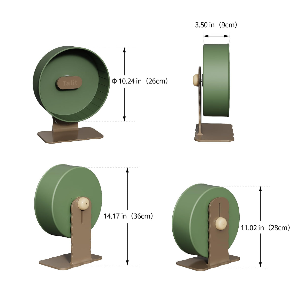 Tafit Quiet Hamster Wheel 10.2 Inch Dual-Bearings Silent Small Animals Running Exercise Wheel Height Adjustable for Syrian Hamsters, Gerbils, Rats, or Other Small Pets, Nut Brown