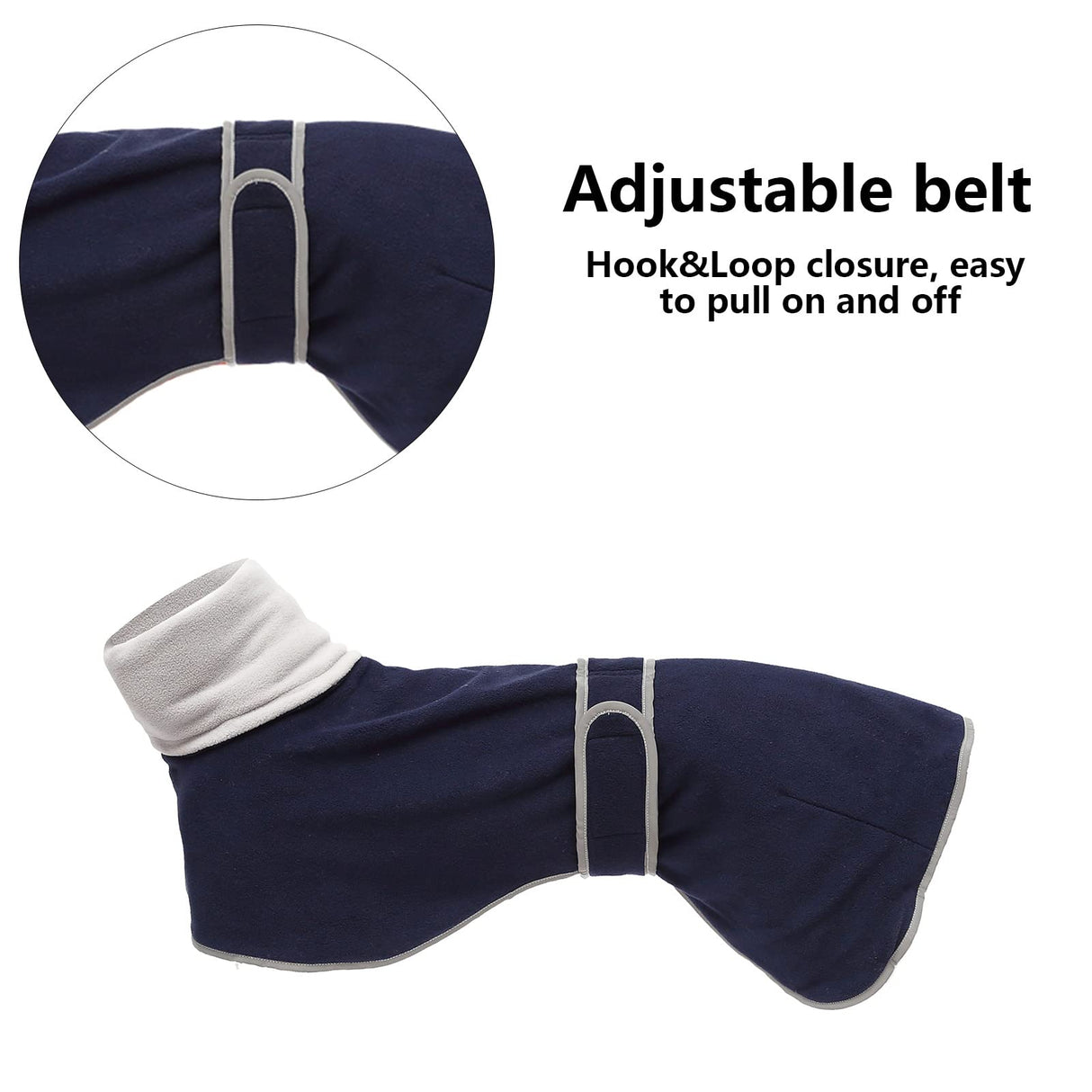 Greyhounds Lurchers Whippets Dog Coats with Reflective Stripe Dog Winter Coat Jacket Fleece Adjustable Band - Navy - S