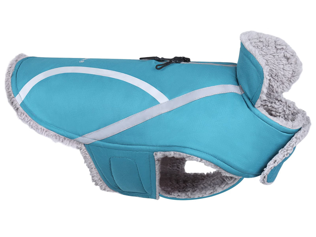 VIVAGLORY Frostfit Dog Coat, Dog Jacket for Winter & Cold Weather, Warm Fluffy Fleece Lined Water Resistant Reflective for Puppy, Coat with Leash Hole, XS, Turquoise