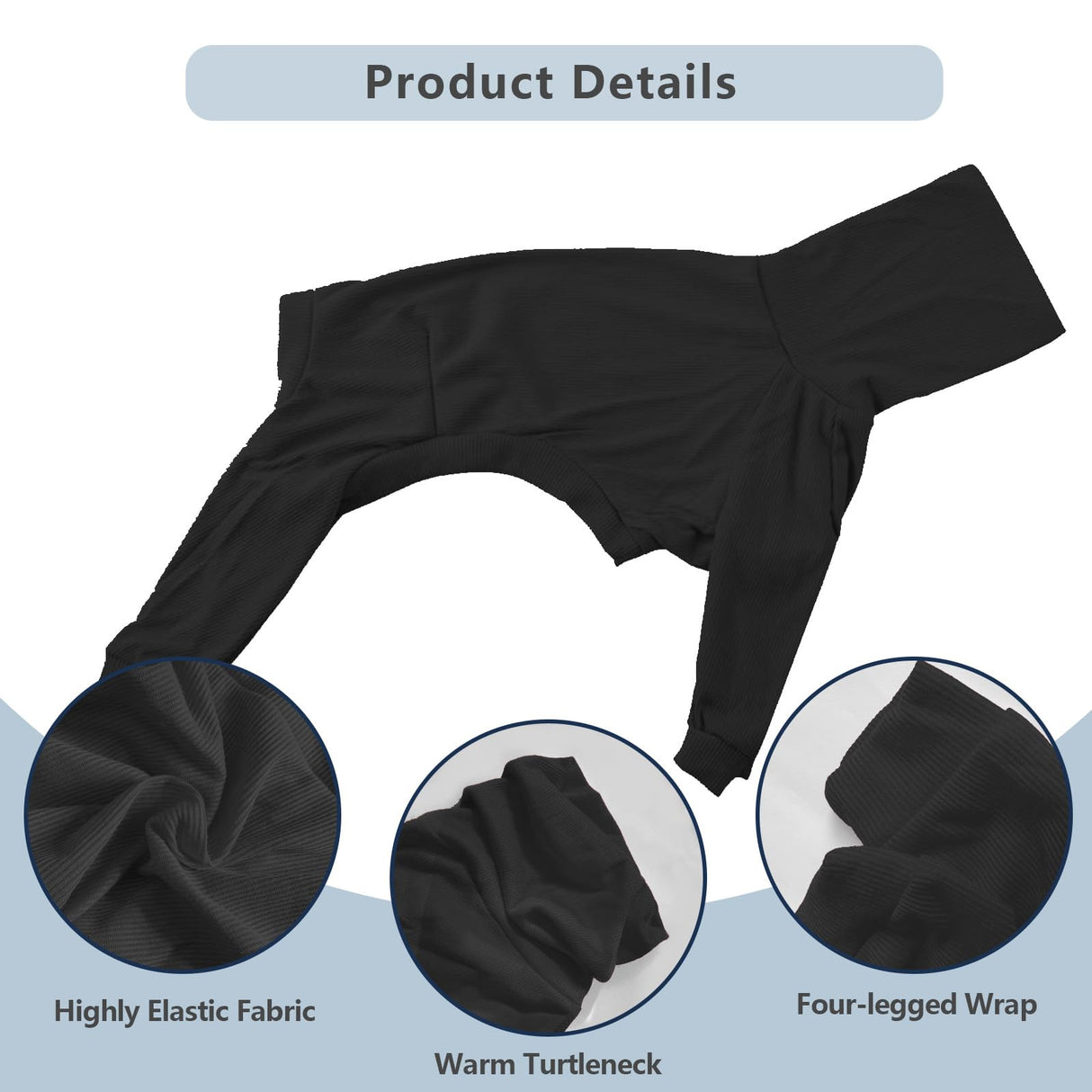 HQREA Italian Greyhound Pajamas Solid Four-Legged Rib Dog Onesie Lightweight Turtleneck Elastic Whippet Sweater Jumpsuit Pet Clothes for Small Medium Large Dogs(Black,L)