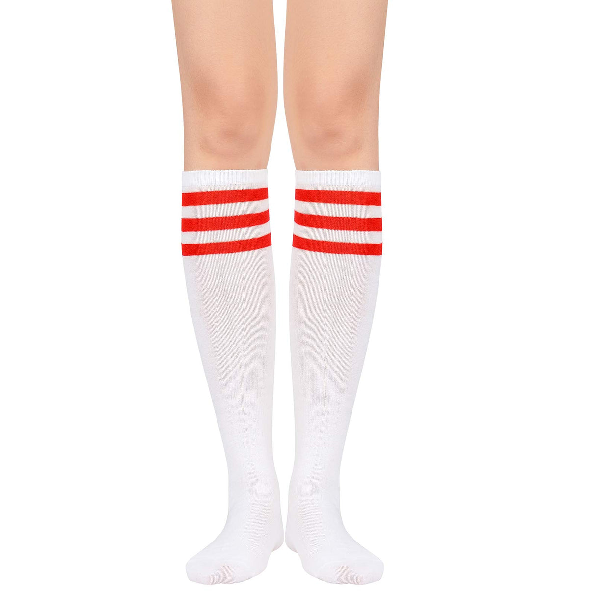 American Trends Womens Athletic Socks Outdoor Sport Sock Knee High Socks Long Stockings Casual Striped Sock 1 Pack White Red