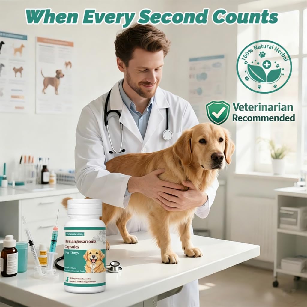 Yunnan Sanqi Blood Support Capsules for Dogs - 90 Capsules for Hemangiosarcoma, Hemoabdomen, Pericardial Effusion, Cancer Bleeding, Severe Bruising, Ulcer Bleeding & Bloody Stools
