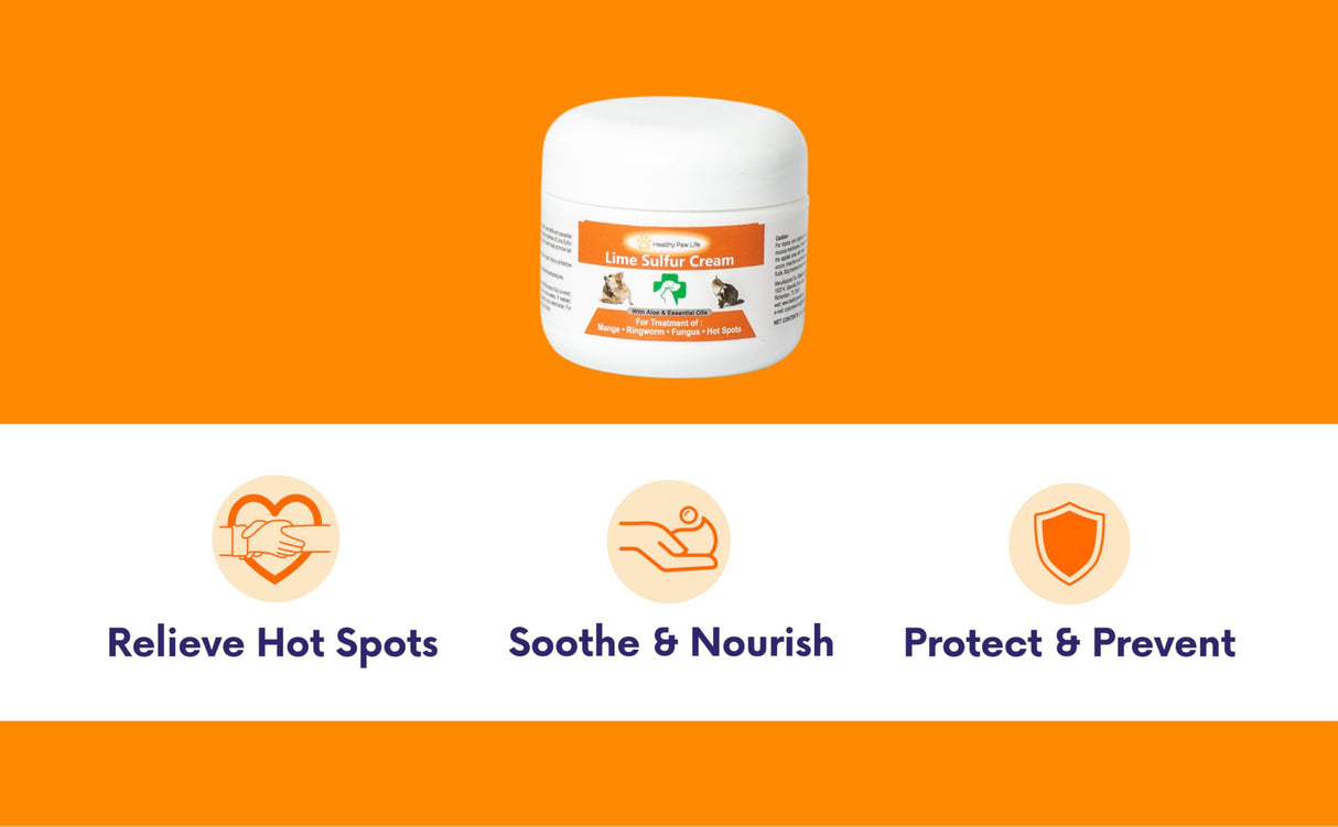 Healthy Paw Life's Lime Sulfur Pet Skin Cream (2 oz) - Pet Care and Veterinary Treatment for Itchy and Dry Skin - Safe Solution for Dog, Cat, Puppy, Kitten, Horse
