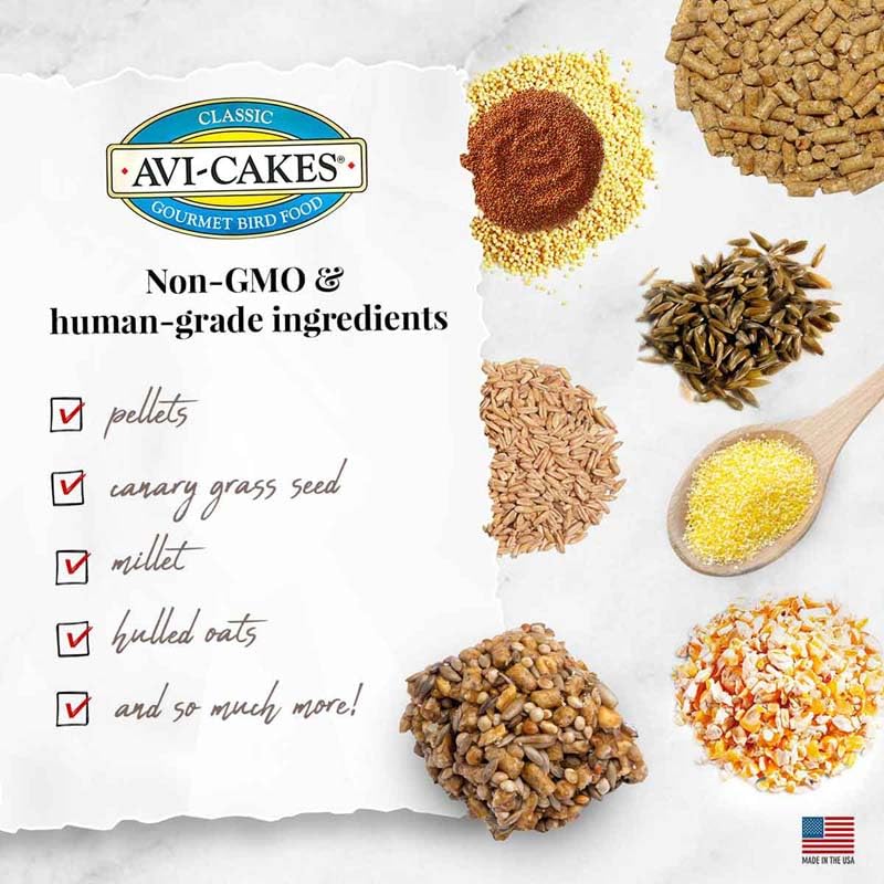 LAFEBER'S Classic Avi-Cakes Pet Bird Food, Made with Non-GMO and Human-Grade Ingredients, for Cockatiels Conures Parakeets (Budgies) Lovebirds (8 oz Pack of 2)