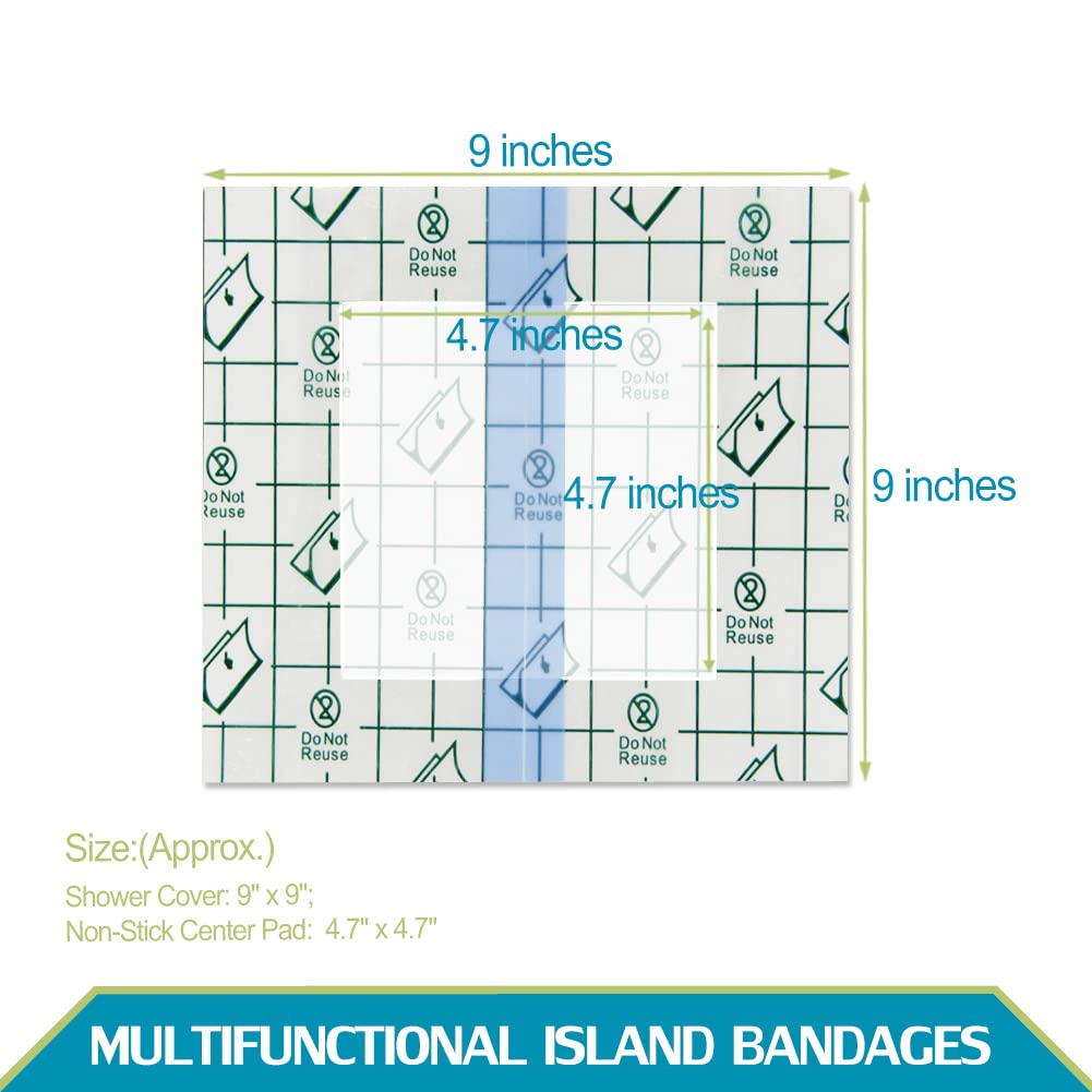 Waterproof Shower Protector Large Cover Shields with Non-Stick Center Pad for PICC Central Line Peritoneal Dialysis Chest Port Feeding Tube PD Catheter Accessories Bandages Women Men 9"x9"(Pack of 25)