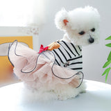 Dog Dress Tutu Skirt Bear Pattern Puppy Princess Striped Dress Elegant Small Girl Dog Clothes Bowknot Small Dog Dresses Cat Apparel Summer Dog Clothes Comfortable Breathable Outfits