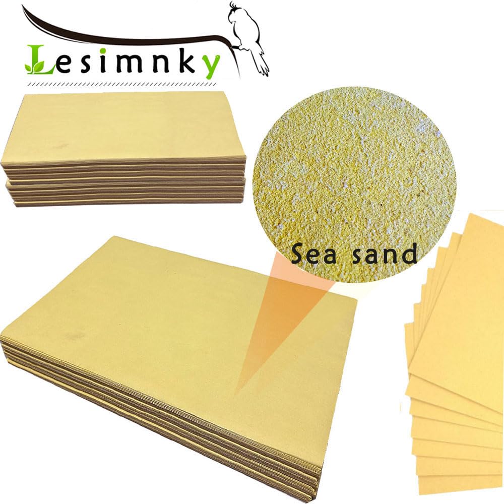 Lesimnky Bird Cage Liner 50-Pack 17” x 11” Gravel Paper Cuttable Pet Sandpaper Special for Bird Cage in Sea Sand, Easy Clean Pet Sandpaper Calcium Paper for Birdcage Parrots Cockatiels (50)