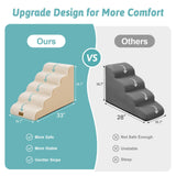 COZY KISS Dog Stairs for Small Dogs 19.7"H, 5-Step Sturdy Foam Dog Steps for Couch, Bed or Sofa, Curved Pet Stairs for Puppy and Older Cat, Doggie Ladder with Washable Cover, 15.7x33x19.7 inch, Beige
