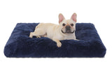 Bedfolks Waterproof Dog Crate Pad, Plush With Removable Cover, Faux Fur for Large Dogs, Fluffy Washable Kennel Bed 35"x23", Solid Dark Blue