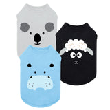 Fitwarm 3 Pack Hippo Sheep Koala Dog Shirt, Summer Clothes for Small Dogs Boy Girls, Funny Pet Outfit, Black, White, Gray, Blue, XS