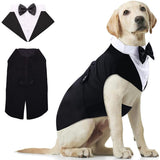 Tuxedo & Bandana Set, 2 Pack Pet Costume: Puppy Formal Party Suit - Dog Clothes for Small, Medium & Large Dogs - Prince Bow Tie Shirt - Wedding Attire for Golden Retriever & Samoyed (S)