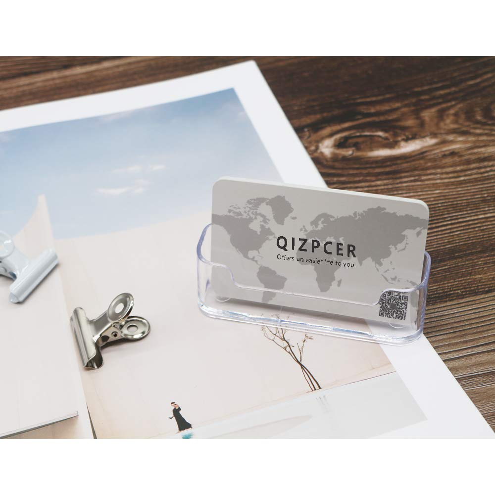 Qizpcer 8 Pack Plastic Business Card Holder - Clear Business Card Case for Desk - Office Acrylic Business Card Stand Display
