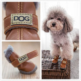 Hdwk&Hped Warm Dog Snow Boots Waterproof PU Small Dog Boots Anti-Slip Pet Shoes Paw Protector for Winter 2 Styles #1-#5 (Solid Style - Brown, #3)