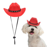 PETAXCELL Dog Cowboy Hat, Mini Cowboy Hat for Pet with Chin Strap Adjustable Cosplay Cap, (Red, M), Intended for Dogs and Cats/Halloween Costume/Party Decoration