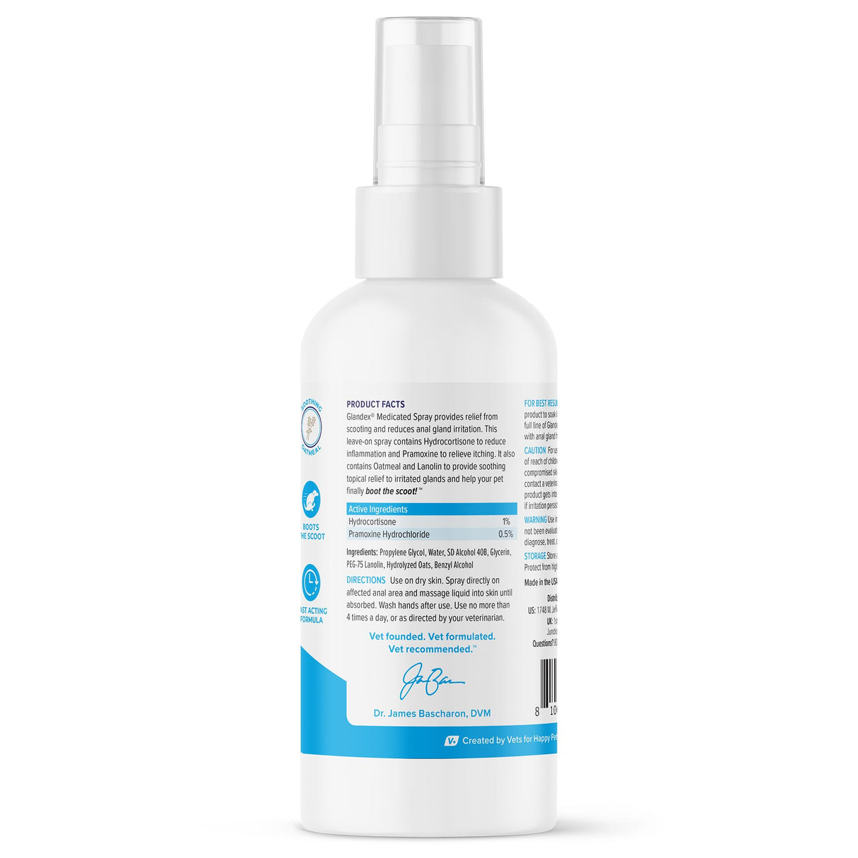 Vetnique Glandex Medicated Dog Butt Wipes or Spray for Dog Scooting - Topical Anti Itch Skin Relief for Soothing Inflamed Anal Glands in Dogs & Cats - Fast Acting Formula (4oz Spray)