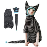 SNIXfever Sphynx Cat Clothes Black Stripe Breathable Shirts Suit, Pet Hat and Shirt Set (X-Large)