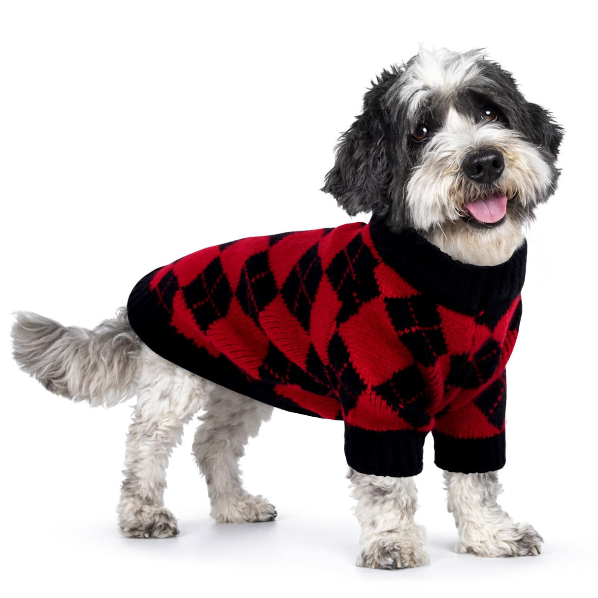 Queenmore Medium Dog Sweater, Dog Sweaters for Medium Dogs Girls Boys, Christmas Clothes for Doggie, Warm Cozy Knit Pullover with Plaid Pattern, Soft Pet Winter Jacket (Red,M)