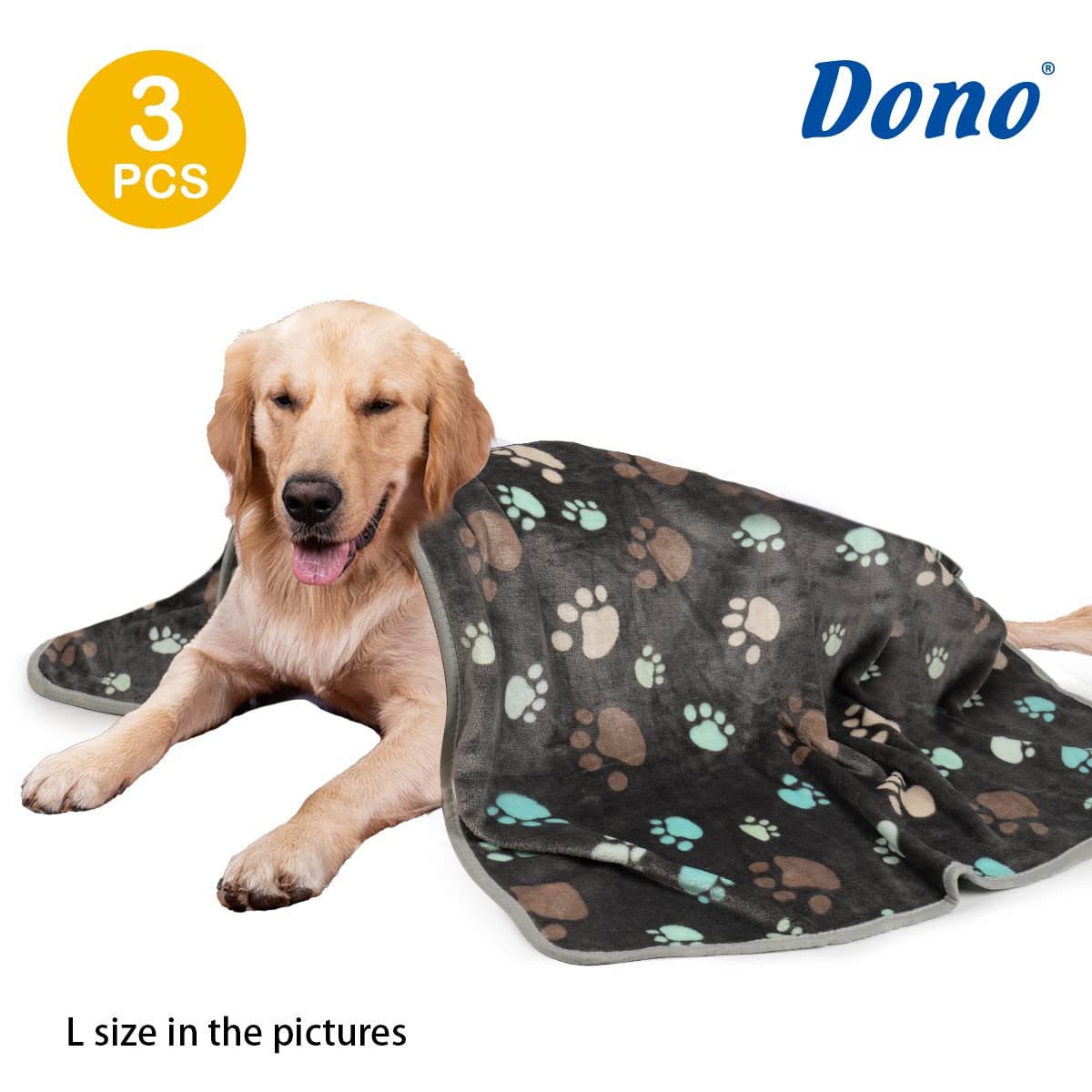 Dono 1 Pack 3 Dog Blankets, Soft Fluffy Fleece Pet Blanket Warm Sleep Mat Paw Print Design Puppy Kitten Throw Blankets Doggy Blanket for Dogs