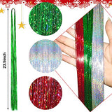 FEBSNOW 47 Inches Tinsel Hair Extension with Tool 2400 Strands 3 Colors Hair Extension Tinsel Kit Glitter Hair Extensions for Women Girls Hair Accessories for Christmas New Year Halloween Party