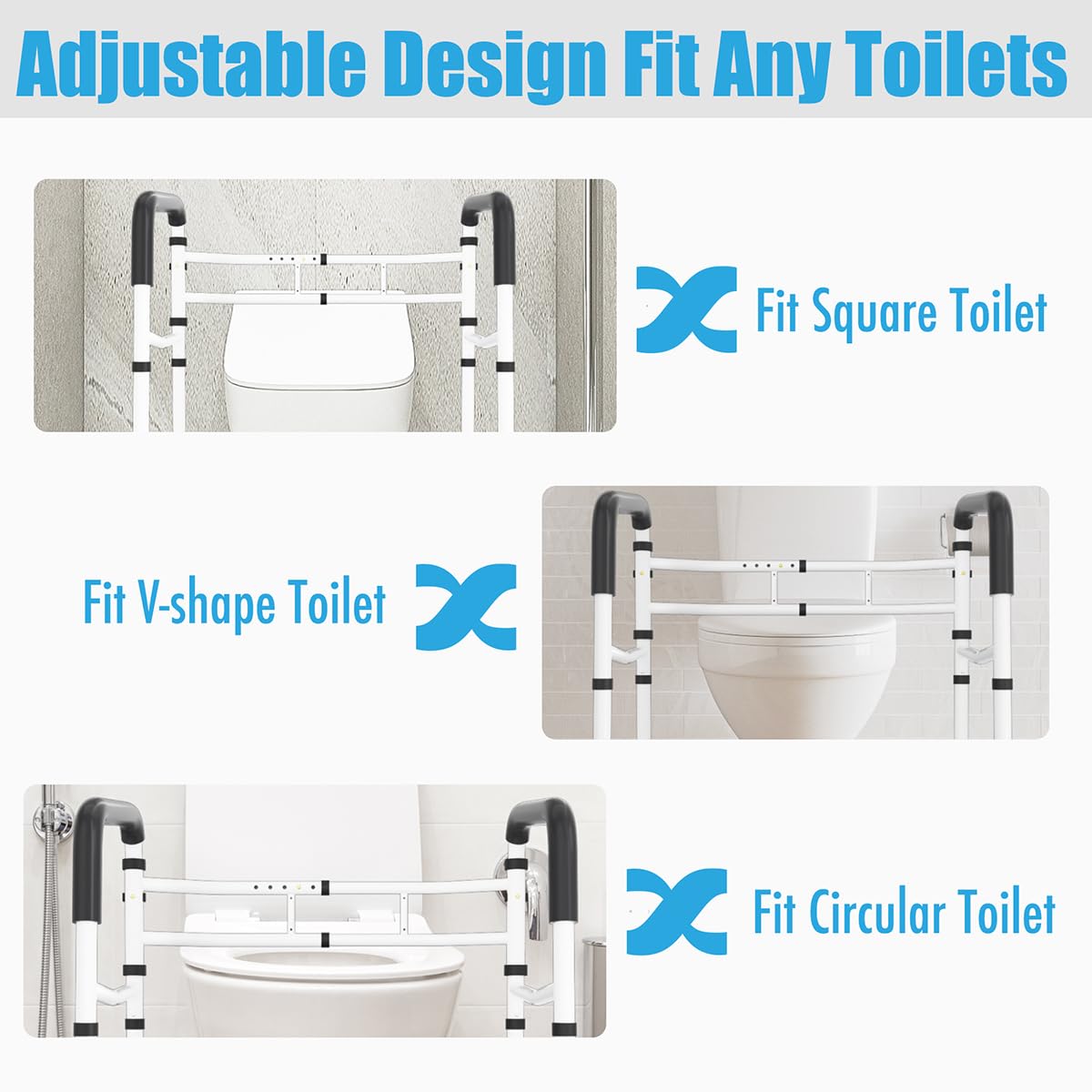 Toilet Safety Rails Frame Support Rail Frames Handles Assist Grab Bars Seat Riser Assistance Lifts Stand Alone Foldable Handrails Aids with Arms for Elderly Disabled Seniors Fit Any Toilet