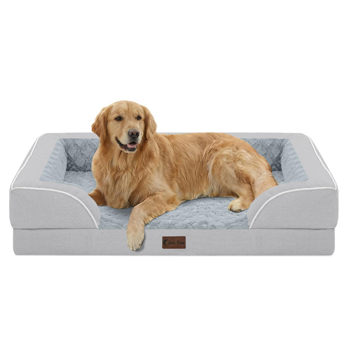Casa Paw Orthopedic Dog Beds for Extra Large Sized Dogs, Waterproof Memory Foam XL Pet Bed with Sides 42x30Inch, Non-Slip and Egg-Crate Foam Big Dog Couch Bed with Removable Washable Cover, Light Grey