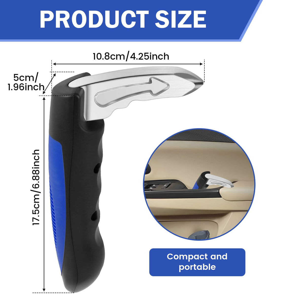2Pcs Car Door Assist Handle, 3 in 1 Multifunction Portable Vehicle Support Handle, Seat-Belt Cutter and Window Breaker, Car Door Handle Assist for Elderly and Car Emergency Tool (Blue)