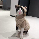 Retro Fleece Vest with Hat for Devon Rex and Hairless Cats Warm Winter Clothing for Cat & Dog (XL(10-13lbs))