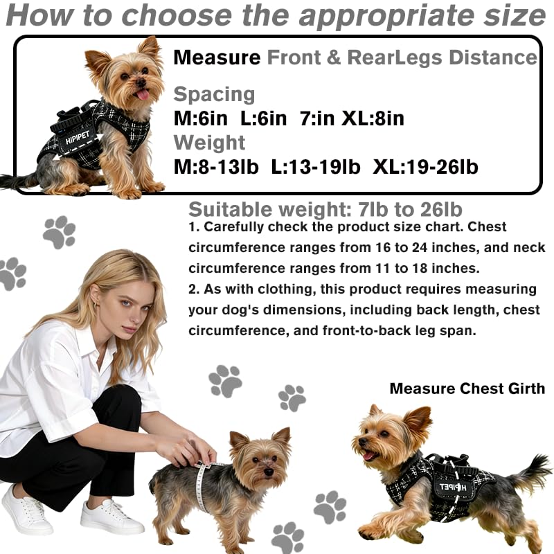 Dog Lift Harness Dog Carrier Adjustable Breathable Vest Straps for Small Medium Pet Treat Bag Fashion Outdoor Hiking (Black XL 19-25lb)