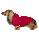 DJANGO Highland Dog Jacket & Raincoat – Water-Repellent, Lined Dog Coat with Hood, Adjustable Fit & Harness Hole – Lightweight Rain & Wind Jacket for Small & Medium Dogs up to 30 lbs (Red, Medium)