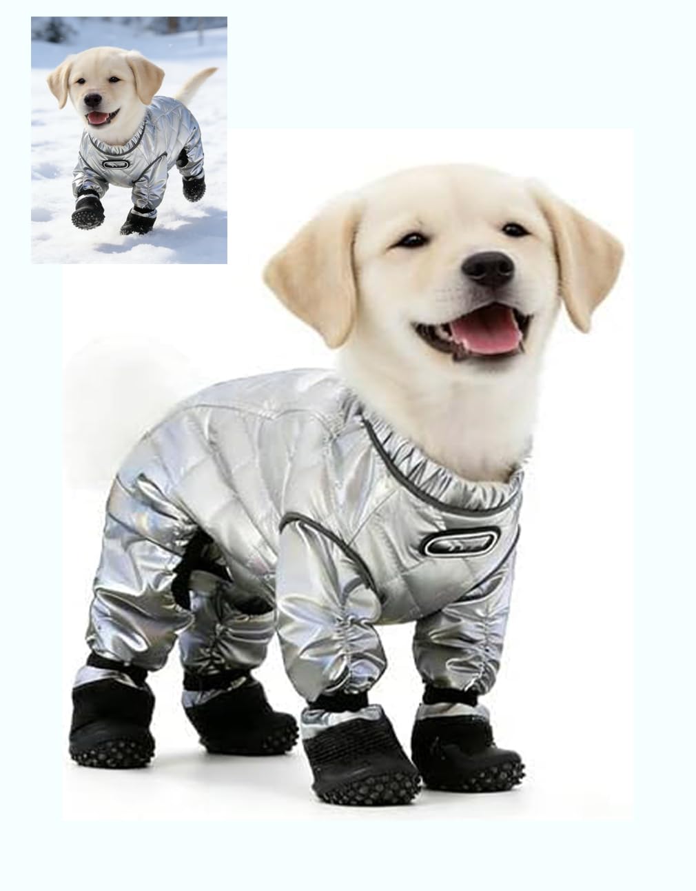 Dog Snow Suit, with Booties and Paw Protectors, Puppy Snowsuit, Silver Paw Dogs Coat, Full Body Dog Coat, Puppy Full Body Snow Suit, Water-Proof Puffer Jackets for Cold Weather, Outdoor Activity