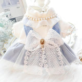 AZA Dog Princess Dresses for Small Dogs Lolita Clothes Bow Costume Pet Girl Cute Coat Outfits Fall Blue Costumes (L,Blue)