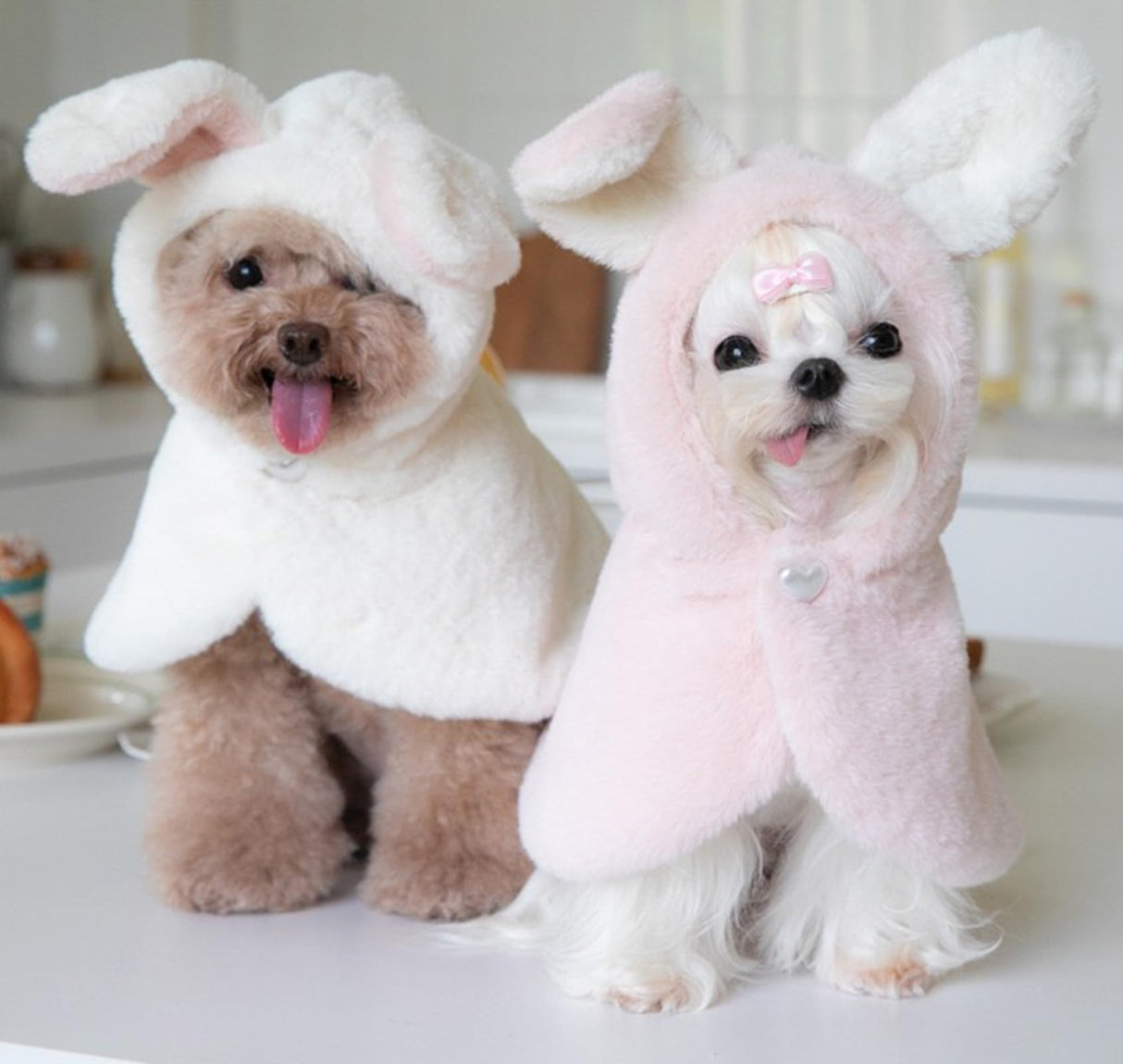 YQYS Dog Easter Bunny Costume - Pink Plush Pet Outfit for Small Dogs & Cats (Large)