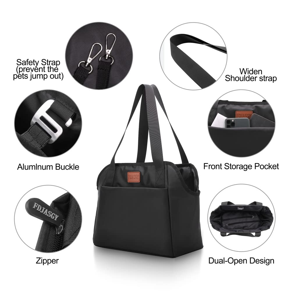 FDJASGY Dog Purse Carrier with Pocket and Safety Tether,Soft-Sided Small Dog Carrier for Small Medium Pet Outdoor Shopping Tote Bag Black